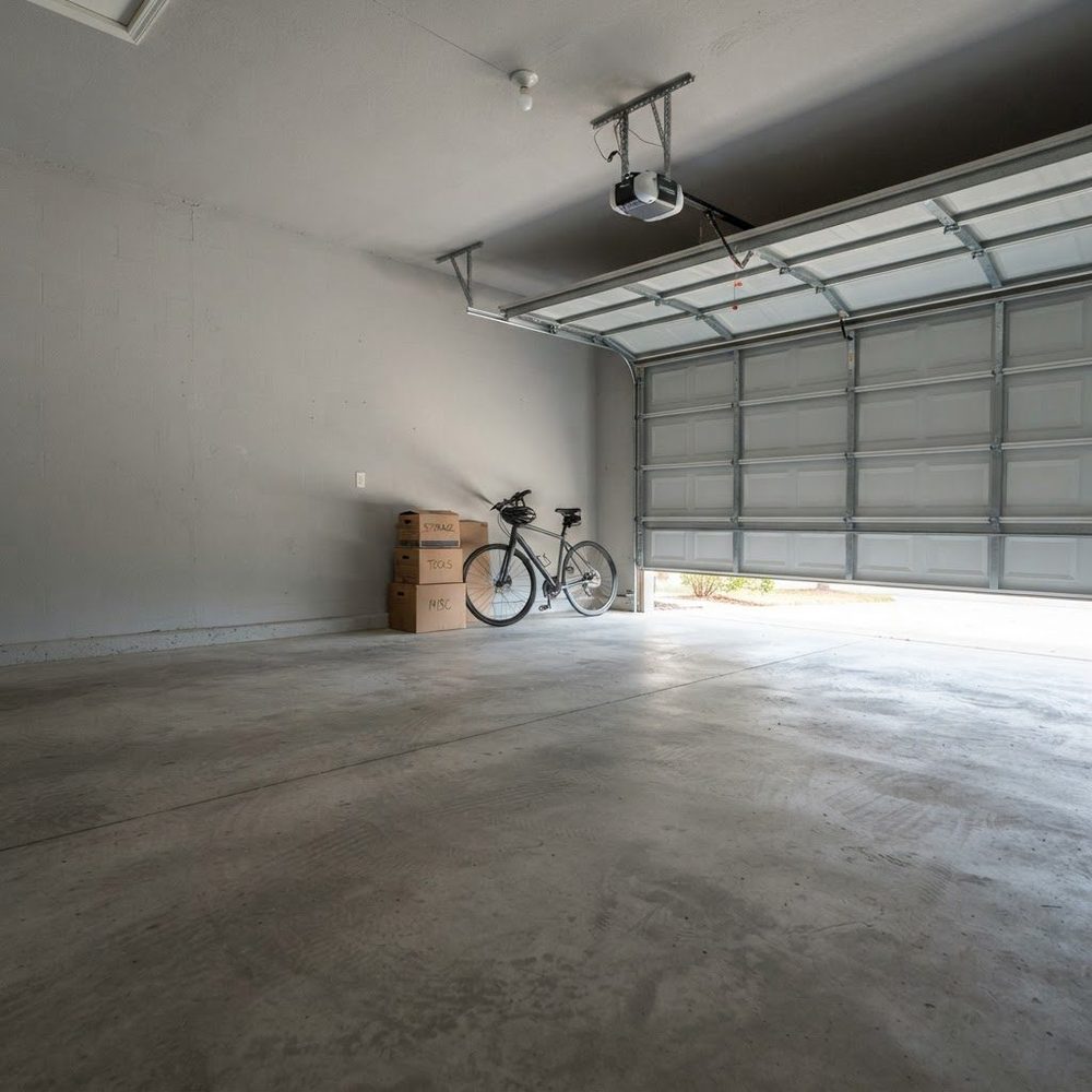 A bare concrete garage floor before any coating